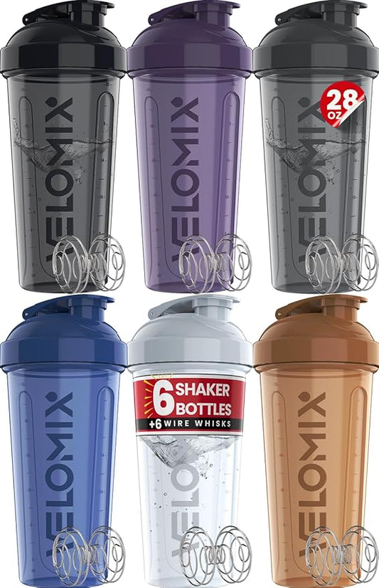 '-6 PACK- 28 oz Protein Shaker Bottle for Protein Mixes - 6x Wire Whisk | Leak Proof Shaker Cups for Protein Shakes | Protein Shaker Bottle Pack | Protein Shake Cup (Elemental Mix)-GravixFit