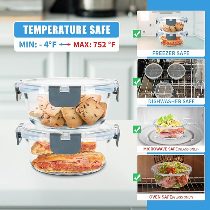12 Pack Small Glass Food Storage Containers with Lids Airtight, 13oz Leak-Proof Meal Prep Containers Set, Freezer to Microwave Safe, Dishwasher Safe-GravixFit