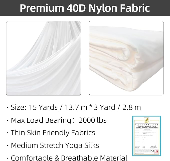 PRIOR FITNESS Aerial Silks Kit Colorful 9/15/20 Yards 40D Nylon Fabric Hammock Set With Hardware & Guide for All Levels Of Aerial Yoga Practice and Acrobatic Flying For Adults Aerial silk-GravixFit