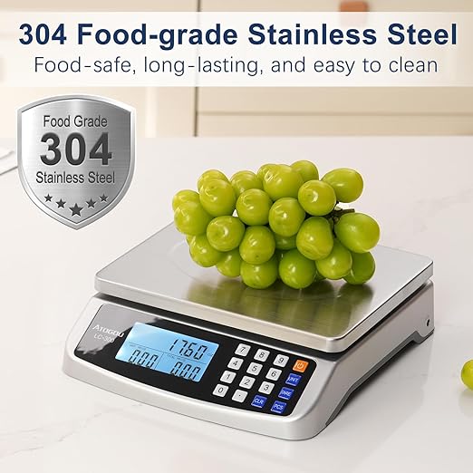 110lb Food Scale, Commercial Kitchen Scale with Price Computing, Plug-in Usable, 0.05oz/1g, 304 Stainless Steel, for Cooking, Vegetables, Farm, Industry, Counting. LC300-GravixFit