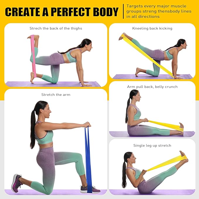 Resistance Bands, Exercise Bands, Physical Therapy Bands for Strength Training, Yoga, Pilates, Stretch Elastic Band with Different Strengths, Workout Bands for Home Gym-GravixFit