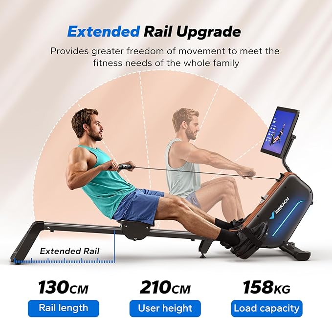MERACH Rowing Machines for Home, Powerful Electromagnetic Row Machine with 51.2" Extended Rail, 16-Level Handle Resistance Adjustment Rower, 350 LBS Load Capacity, Ergonomic Comfort Seat, Easy Storage-GravixFit