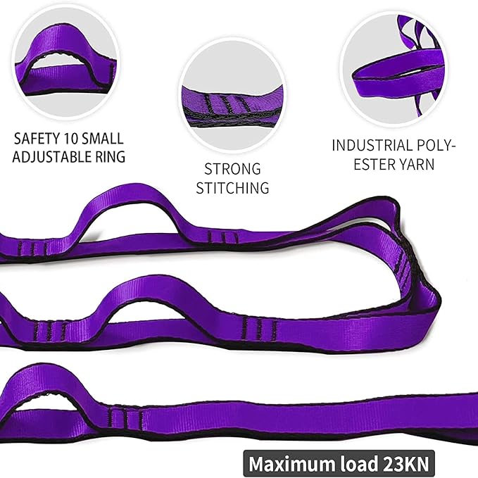 Aerial Yoga Hammock Daisy Chains Strap, Strong 22kN Adjustable with 10 Loops, No Stretch, Climbing Strap Nylon Chain Sling for Aerial Yoga,Swing, Hammock, Suspension, Exercise-GravixFit