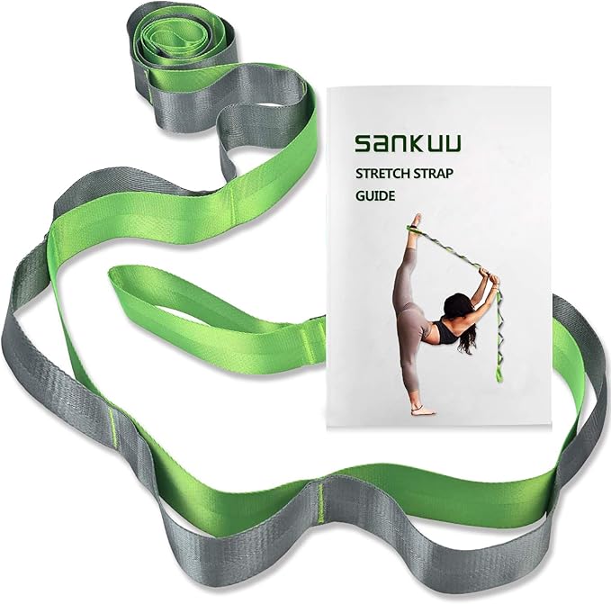 SANKUU Yoga Straps Stretching Strap with 12 Loops Workout Poster, Straps for Stretching Physical Therapy Equipment Long Stretch Out Bands for Exercise, Pilates and Gymnastics for Women Men-GravixFit
