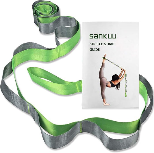 SANKUU Yoga Straps Stretching Strap with 12 Loops Workout Poster, Straps for Stretching Physical Therapy Equipment Long Stretch Out Bands for Exercise, Pilates and Gymnastics for Women Men-GravixFit