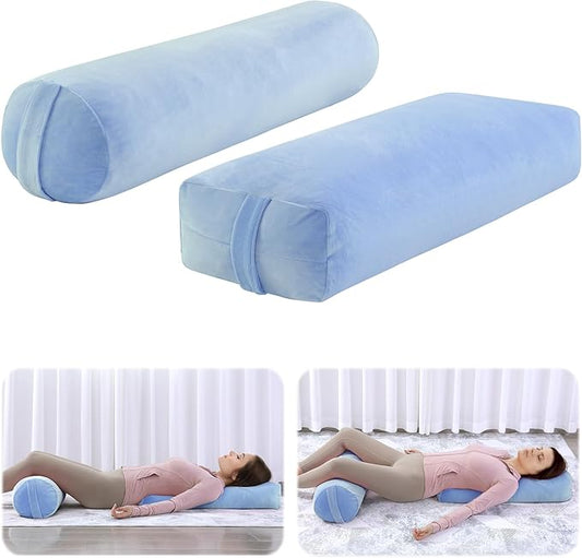 ROYALAY 2 Pcs Yoga Bolster Pillow for Restorative Yoga, Rectangular and Cylinder Meditation Pillow Set with Carrying Handles, Supportive Cushion for Exercise Workout Stretching Meditation,Sky Blue-GravixFit