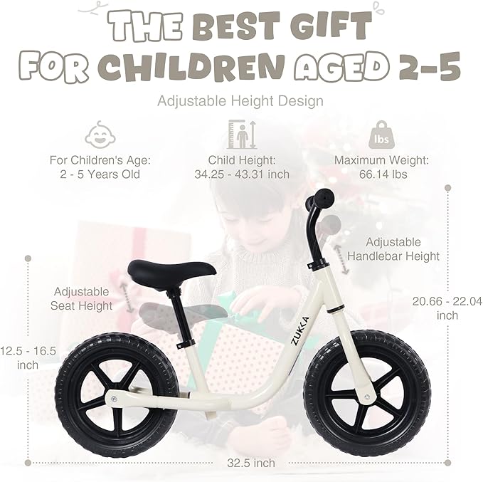 12 inch Toddler Balance Bike Adjustable Handlebar & Seat Anti-Slip Grip Suitable for 2-5 Years Old with Footrest Lightweight for Tolddlers Boys Girls Multiple Colors to Choose-GravixFit