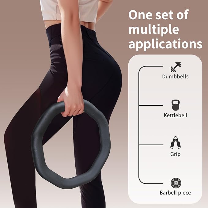 Leikefitness Weight Ring 2-in-1 Kettlebell & Dumbbell, cast Iron+PVC Coating, Yoga Exercise, Aerobics, Core Training, 4 in a Set (0.33LB + 5.5LB + 7.5LB + 10LB)-GravixFit
