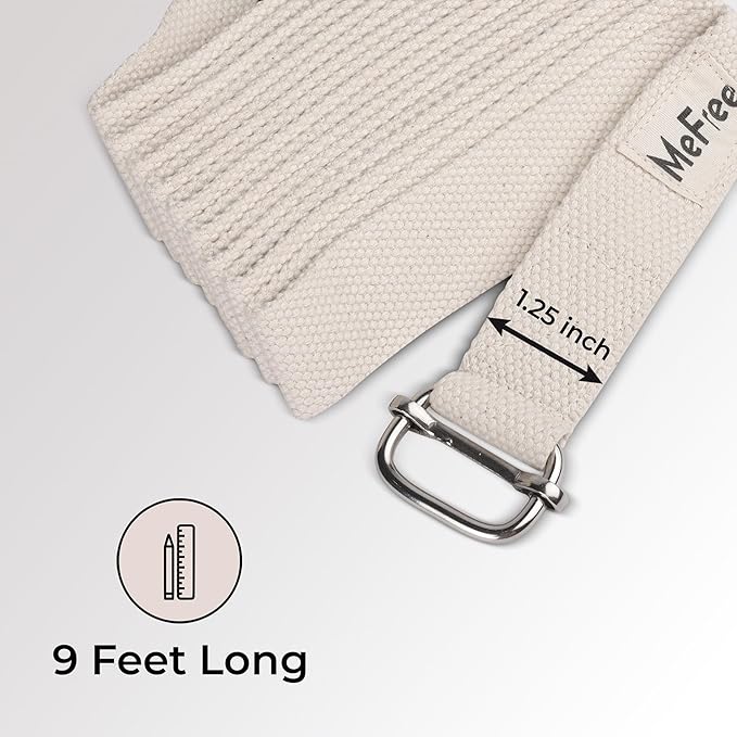 MeFree Organic Cotton Workouts Unisex Yoga Straps Belt - Exercise & Fitness for Stretching all Asanas - Strong Strap with Metal Sliding Bar Buckle-GravixFit