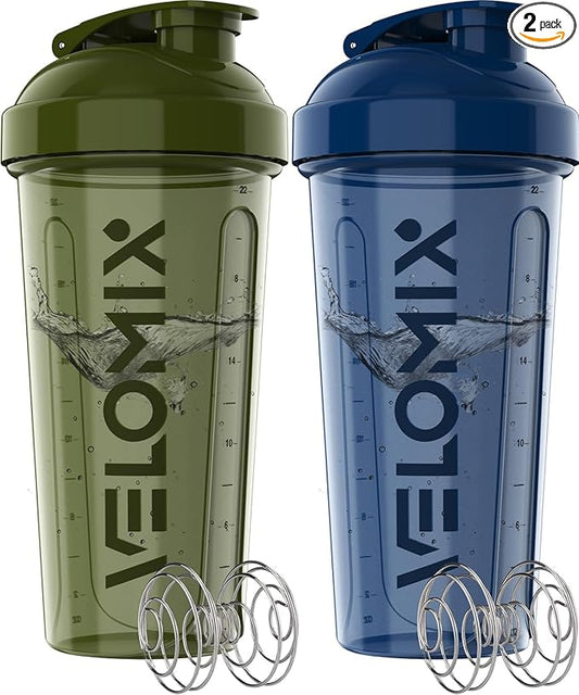 '-2 Pack- 28 oz Protein Shaker Bottles for Protein Mixes - 2x Wire Whisk | Leak Proof Shaker Cups for Protein Shakes | Pre Workout Shaker Bottle | Shakers for Protein Shakes-Green&Blue-GravixFit
