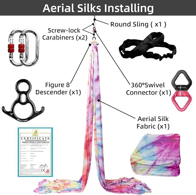 PRIOR FITNESS Aerial Silks Kit Colorful 9/15/20 Yards 40D Nylon Fabric Hammock Set With Hardware & Guide for All Levels Of Aerial Yoga Practice and Acrobatic Flying For Adults Aerial silk-GravixFit