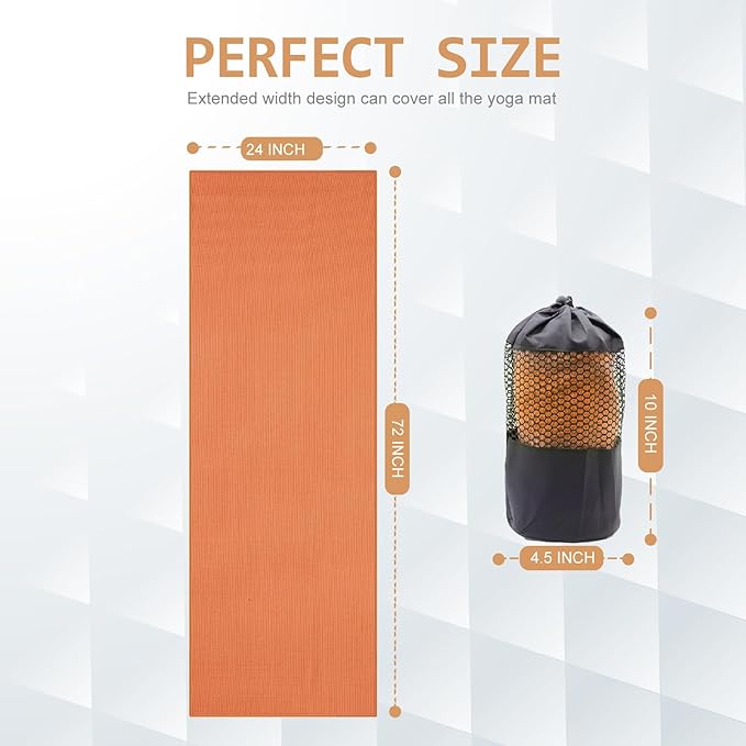 Eunzel Yoga Towel,Hot Yoga Mat Towel with Grip Dots Sweat Absorbent Non-Slip for Hot Yoga, Pilates and Workout 24" x72", Orange-GravixFit