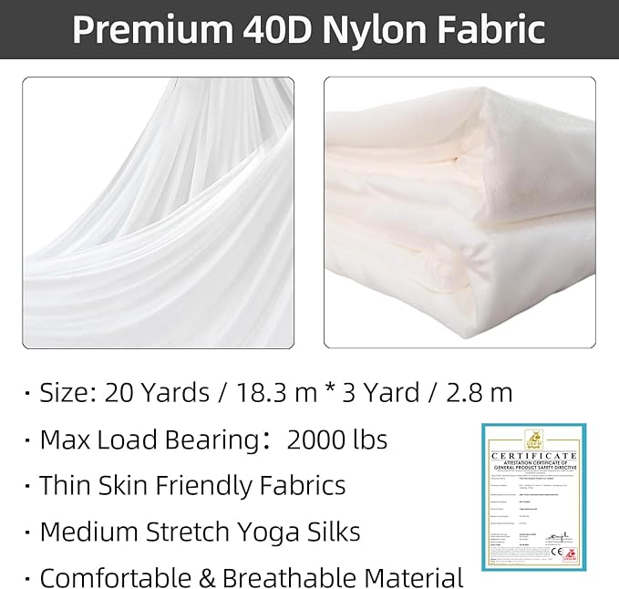 PRIOR FITNESS Aerial Silks Kit Colorful 9/15/20 Yards 40D Nylon Fabric Hammock Set With Hardware & Guide for All Levels Of Aerial Yoga Practice and Acrobatic Flying For Adults Aerial silk-GravixFit
