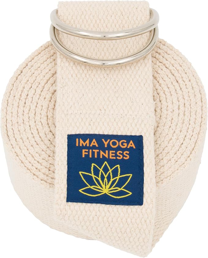 Adaptive Yoga Strap, Stretching Strap, 2 Inches Wide, 100% Naturally Soft Cotton, Steel D-Rings, Includes Natural Cotton Drawstring Storage Pouch and Instructional E-Book-GravixFit