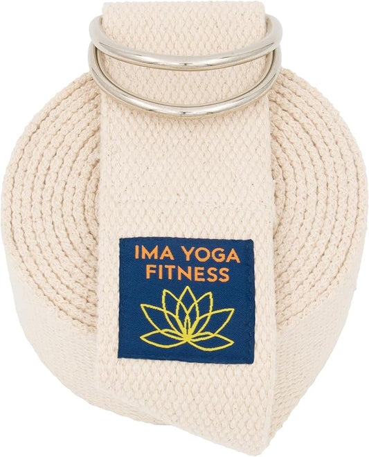 Adaptive Yoga Strap, Stretching Strap, 2 Inches Wide, 100% Naturally Soft Cotton, Steel D-Rings, Includes Natural Cotton Drawstring Storage Pouch and Instructional E-Book-GravixFit