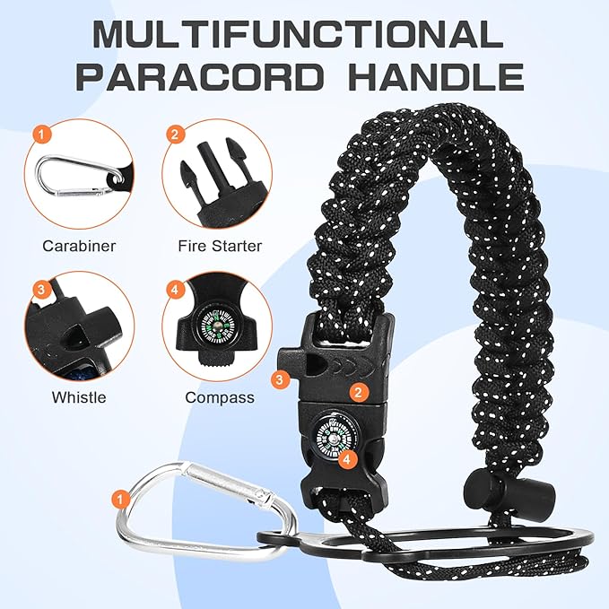 Insulated Water Bottle 64 oz, Half Gallon Water Jug Cold 48H, BPA Free Stainless Steel Bottles with Straw/Chug 2-in-1 Lid, Bag, Paracord Handle, Silicone Boot, Sports Gym School Metal Flask-GravixFit