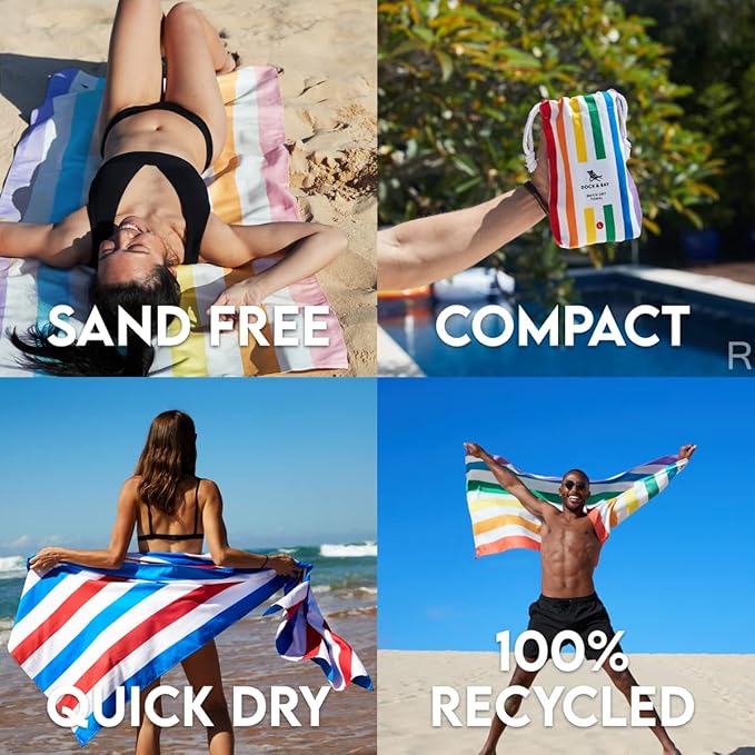 Dock & Bay Beach Towel - Quick Dry, Sand Free - Compact, Lightweight - 100% Recycled - Includes Bag - Summer - Unicorn Waves - Large (160x90cm, 63x35)-GravixFit