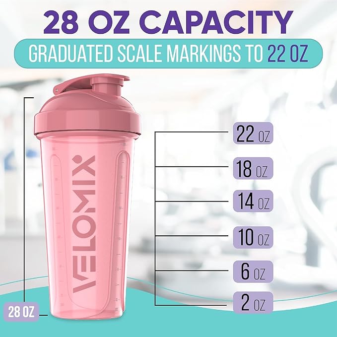'-2 Pack- 28 oz Protein Shaker Bottles for Protein Mixes - 2x Wire Whisk | Leak Proof Shaker Cups for Protein Shakes | Protein Shaker Bottle Pack | Shakers for Protein Shakes-Pink&Black-GravixFit