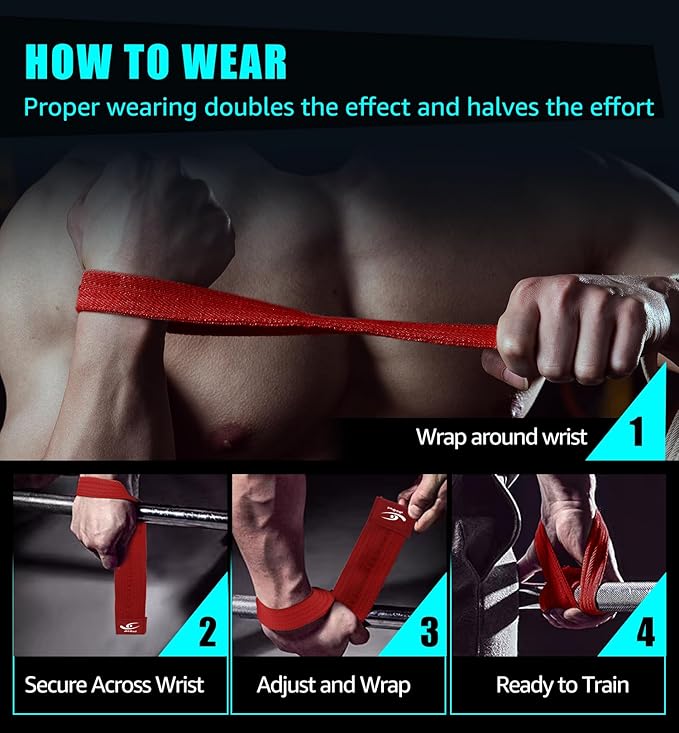 HiRui Cotton Lifting Wrist Straps (Pair) for Weightlifting Powerlifting Bodybuilding Strength Training | Wrist Support Wraps for Enhanced Grip & Stability - Soft & Durable, 13 inch Fits All-GravixFit