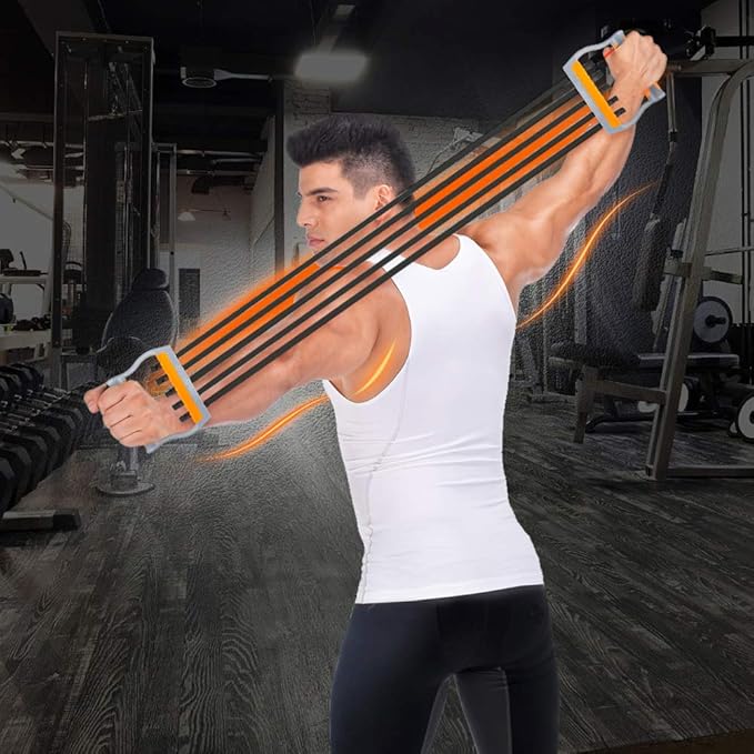 TOCO FREIDO Chest Expander | Arm Training, 5 Tubes Ajustable Arm Strength Trainer, Exercise Resistance Bands for Home Fitness Muscle Training Body Building-GravixFit