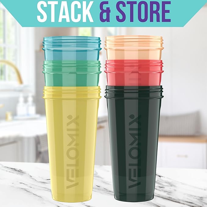 '-6 PACK- 28 oz Protein Shaker Bottle for Protein Mixes - 6x Wire Whisk | Leak Proof Shaker Cups for Protein Shakes | Protein Shaker Bottle Pack | Protein Shake Cup (Hawai Shadows)-GravixFit