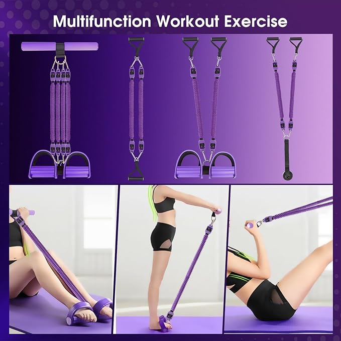 2025 Upgrade Pedal Resistance Band, 4-Tube Elastic Sit Up Pull Rope for Men and Women, Pedal Puller for Strength Training, Foot Resistance Rope for Physical Therapy, with 5Pcs Exercise Bands-GravixFit