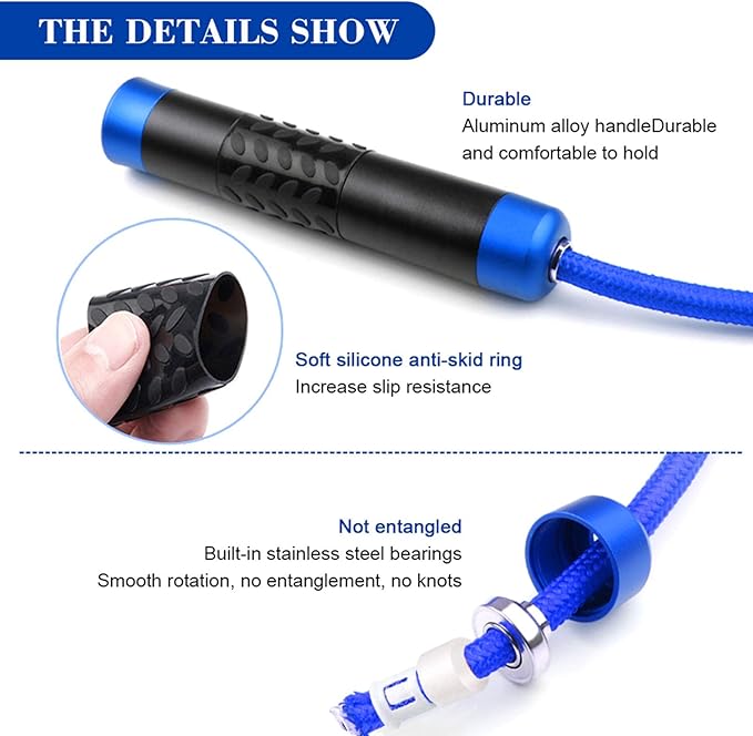 Redify Weighted Jump Rope for Workout Fitness(1LB), Tangle-Free Ball Bearing Rapid Speed Skipping Rope for MMA Boxing Weight-loss,Aluminum Handle Adjustable Length 9MM Fabric Cotton+9MM Solid PVC Rope-GravixFit