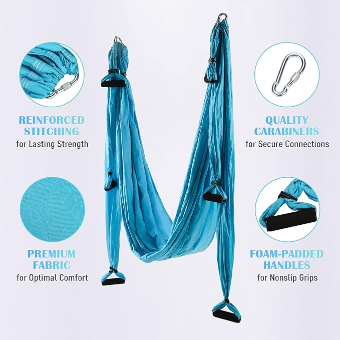 ZELUS Aerial Yoga Swing Sling Strong Yoga Hammock Kit Set Trapeze Inversion Equipment Include 2 Extensions Straps and Ceiling Mounting Kit-GravixFit