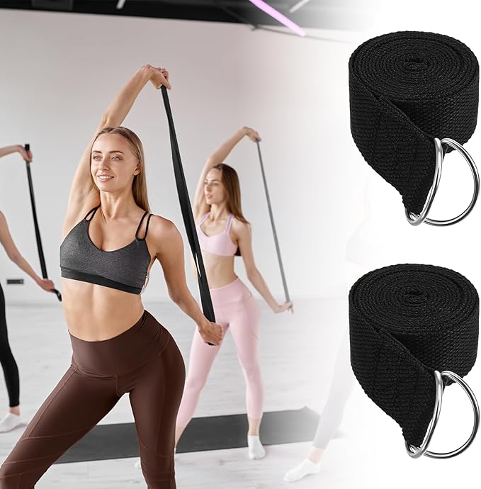 12 Pack Yoga Straps for Stretching, 6 Ft Black Exercise Bands with Adjustable D Ring Buckles for Pilates, Gym Fitness, Flexibility Training, Men Women-GravixFit