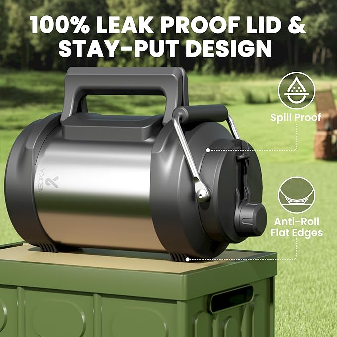 Meoky 1 Gallon Insulated Water Bottle for Travel 128 oz Triple Wall Vacuum Stainless Steel Water Jug - Top and Side Handles, Cold for 48 Hrs, 2-in-1 Straw and Spout Lid, Leak Proof for Work (Silver)-GravixFit