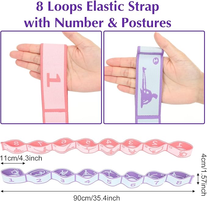 2 Pcs Yoga Stretching Strap Elastic Strap with Loops for Physical Multi-Loops Adjustable Exercise Bands Therapy Dance Yoga Pilates Gymnastics Flexible Pilates Stretch Band for Women Men-GravixFit