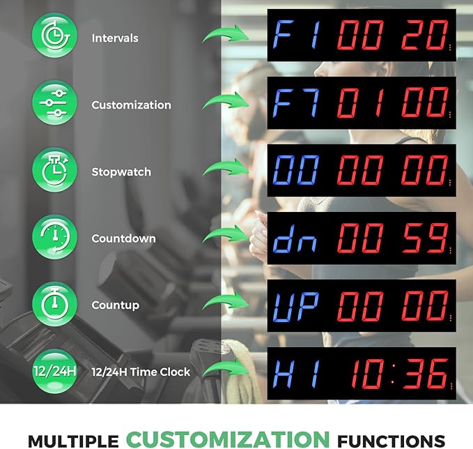 15'' Bluetooth Gym Timer Clock for Home Gym Digital Display Gym Clock Stopwatch Interval Workout Timer Adjustable Buzzer Volume with Remote and APP Control for Sport Boxing Fitness Kitchen-GravixFit