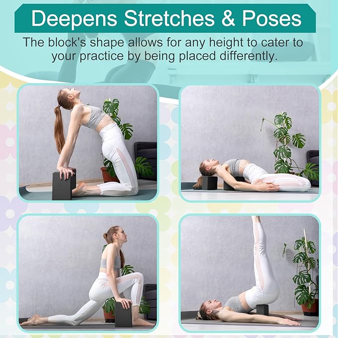 Meooeck 18 Pcs Yoga Block and Strap Set 9 x 6 x 3 Inch EVA Foam Non Slip Brick 8 ft Yoga Straps for Stretching D Ring Design for Back to School Pilates Fitness Workout Exercise-GravixFit