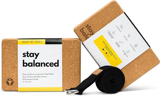 Premium Cork Yoga Blocks - Extra Large Yoga Block 2-Pack or Extra Tall 1-Pack for Inflexible Yogis | Natural, High-Density Cork for Superior Support & Stability | Optional Yoga Strap & Gift Box-GravixFit