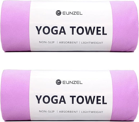 Eunzel 2 Pack Hot Yoga Towel Non Slip Yoga Mat Towel Non-Slip Sweat Absorbent Microfiber Towel for Hot Yoga, Pilates and Workout 72" x 26.5", Purple-GravixFit