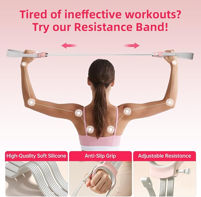 Figure 8 Fitness Resistance Bands with Handles, 20-60lb Adjustable Elastic Excercise Band, Non-Slip Fabric Silicone Bands for Strength Stretch Flexibility Training Arms Back Shoulder Chest Legs-GravixFit