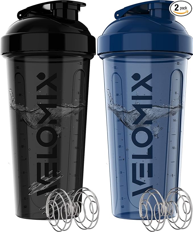 '-2 Pack- 28 oz Protein Shaker Bottles for Protein Mixes - 2x Wire Whisk | Leak Proof Shaker Cups for Protein Shakes | Protein Shaker Bottle Pack | Shakers for Protein Shakes-Blue&Black-GravixFit