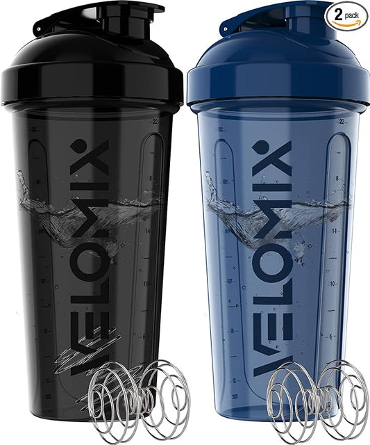 '-2 Pack- 28 oz Protein Shaker Bottles for Protein Mixes - 2x Wire Whisk | Leak Proof Shaker Cups for Protein Shakes | Protein Shaker Bottle Pack | Shakers for Protein Shakes-Blue&Black-GravixFit