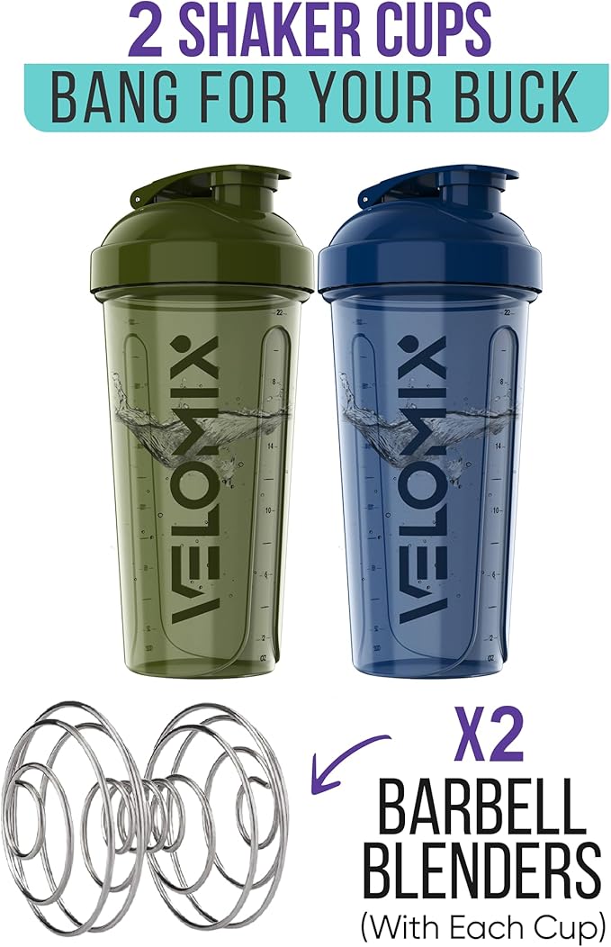 '-2 Pack- 28 oz Protein Shaker Bottles for Protein Mixes - 2x Wire Whisk | Leak Proof Shaker Cups for Protein Shakes | Pre Workout Shaker Bottle | Shakers for Protein Shakes-Green&Blue-GravixFit