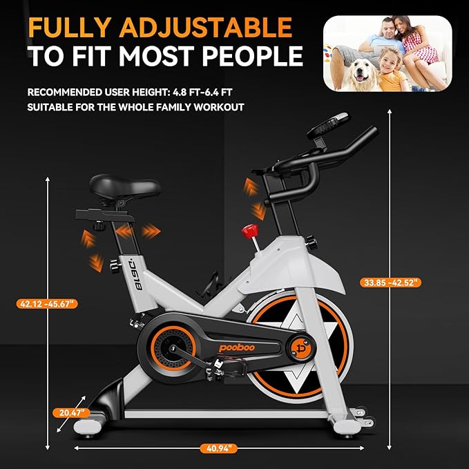 POOBOO Exercise Bike, Stationary Bike for Home Gym, Indoor Cycling Bike w/Comfortable Seat Cushion & Tablet Mount, Silent Belt Drive Indoor Bike for Cardio Workout-GravixFit