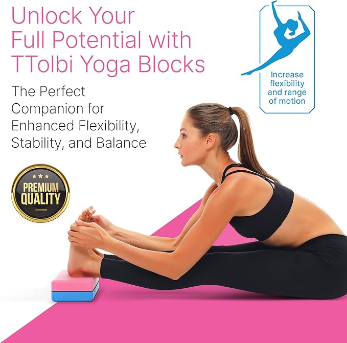 Yoga Blocks 2 Pack Set with Dance Stretch Band & Guide: Non-Slip EVA Foam Block - Ideal Stretching Equipment for Home Workouts, Pilates, Dance, Ballet, Gymnastics, Exercise - Stretch Strap Stuff Props-GravixFit