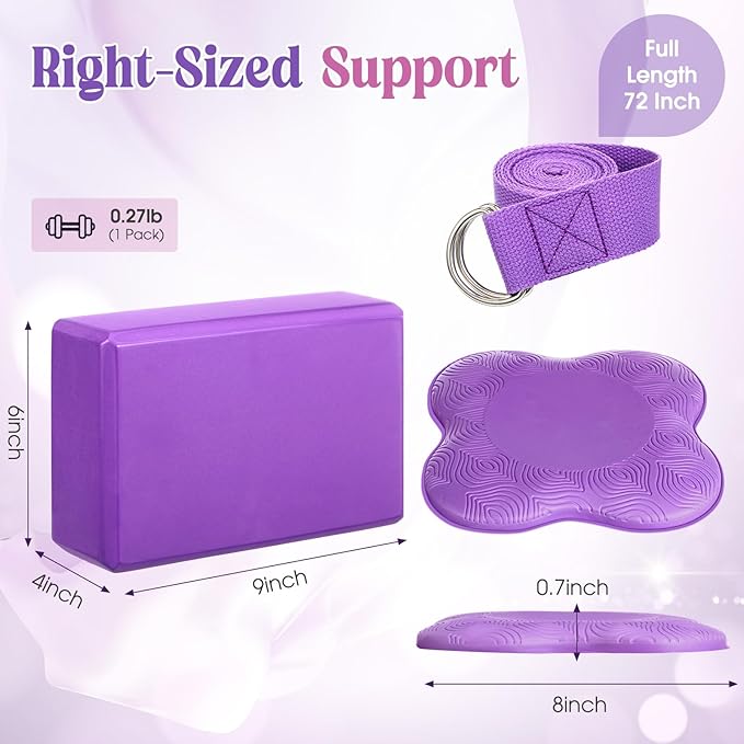 5 Pcs Yoga Blocks Knee Pads Yoga Strap Set Soft Premium Foam Blocks Accessories for Pilates Meditation General Fitness Stability, Kneeling, Balance, Deepen Stretches and Toning-GravixFit
