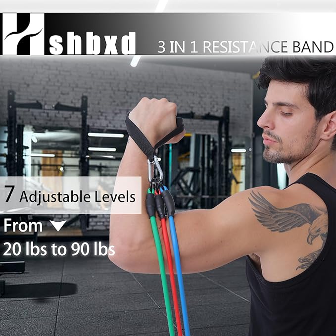 Resistance Bands with Handles for Working Out Women and Men, Exercise Bands with Door Anchor, Stretch Bands for Home Workouts, Simple Guide Included-GravixFit