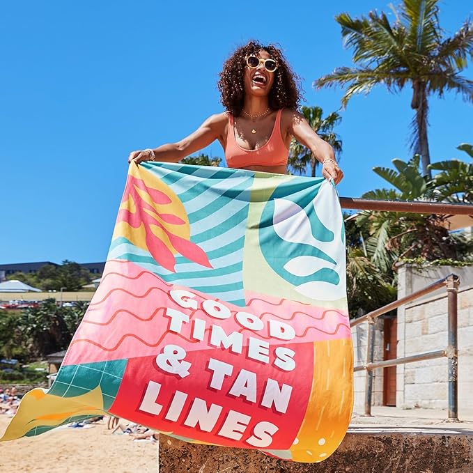 Dock & Bay Beach Towel - Quick Dry, Sand Free - Compact, Lightweight - 100% Recycled - Includes Bag - Good Times & Tan Lines - Extra Large (200x90cm, 78x35)-GravixFit