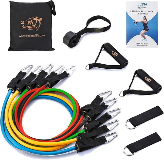 Fit Simplify Resistance Tube Bands 12 Piece Set with Instruction Booklet-GravixFit