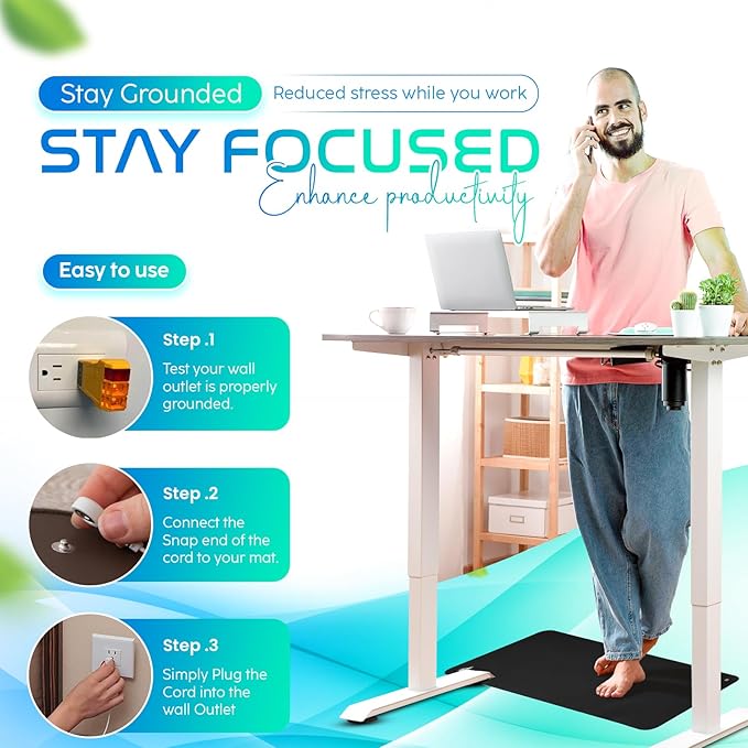 Grounding Mat for Feet, Chair & Yoga | Earthing Grounding Mat for Pain Anxiety Pain Relief, Inflammation | Spacious Grounding Pads for Sleep & Wellness | Includes Grounding Tester, Cable & Mat Tester-GravixFit