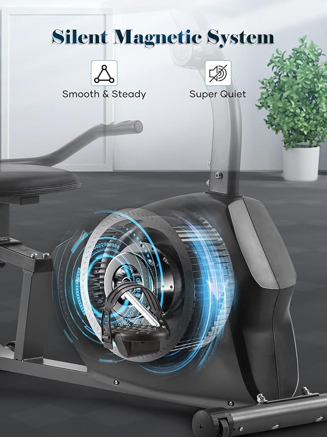 Exercise Bike Recumbent Exercise Bike for Home Stationary Bike Sturdy Quiet 8 Levels Large Comfortable Seat Heart Rate Handle & Device Holder 300 LB Weight Capacity