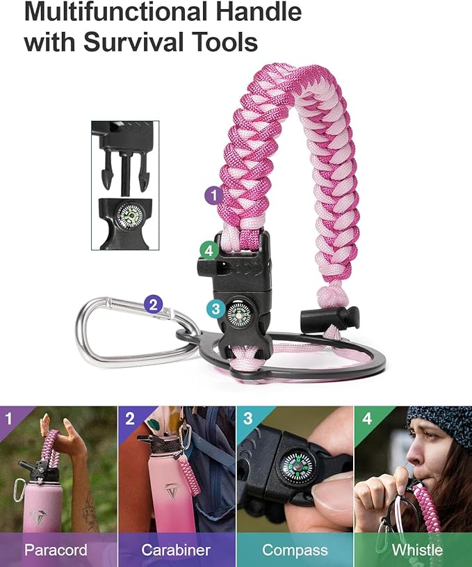 40oz Insulated Water Bottle,Stainless Steel Vacuum Water Bottle, BPA-Free & Leakproof -with Paracord Handle,Strap,Straw Spout Lids,Large Water Jug for Gym Sports-GravixFit