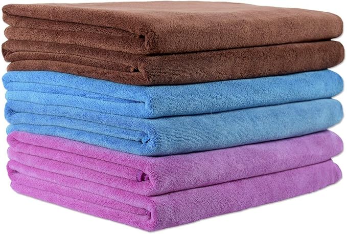 JML Microfiber Towels, Bath Towel Sets (6 Pack, 27" x 55") - Extra Absorbent, Fast Drying, Multipurpose for Bath, Swimming, Fitness, Sports, Yoga, Violet/Coffee/Blue-GravixFit