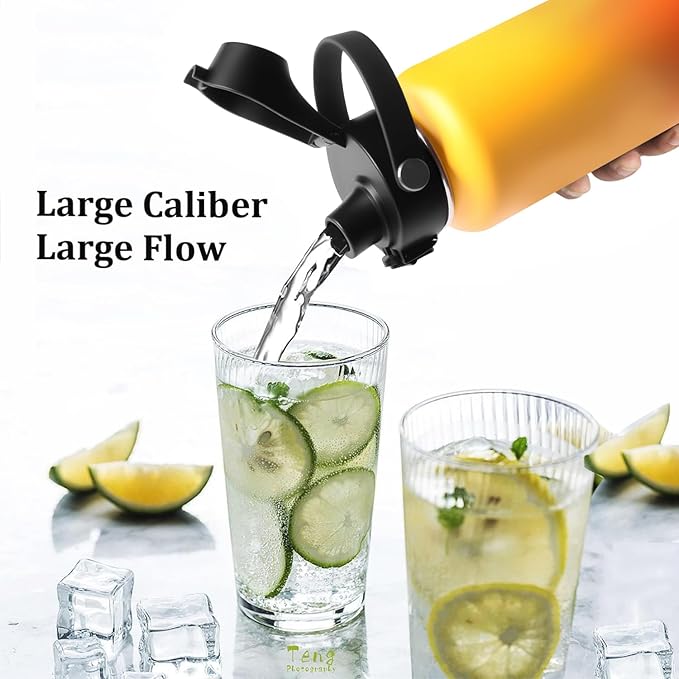 Water Bottle Insulated 32oz 40oz 64oz 128oz Straw Lid Spout Lid & 3 Lids, Leak Proof, Vacuum Insulated,Stainless Steel Water Bottle Wide Mouth for Sports, Gym or Office-GravixFit